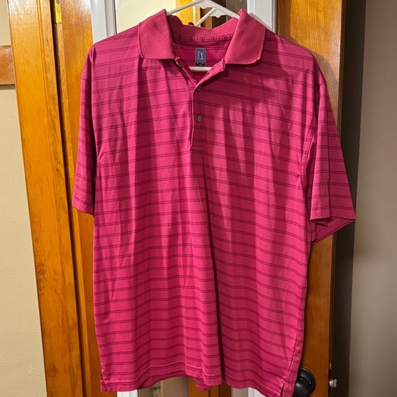 PGA Tour Men's Polo in Rich Pink Stripes - Picture 1 of 1